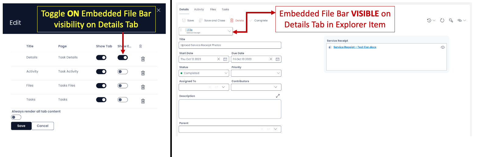 Embedded files toggled on